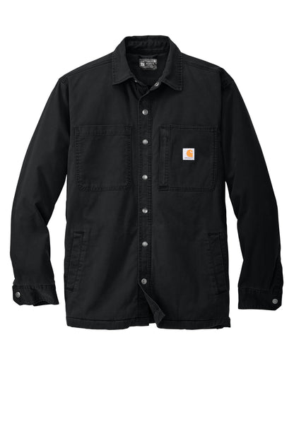 Front View of Black Carhartt Rugged Flex Fleece-Lined Shirt Jac CT105532 plain
