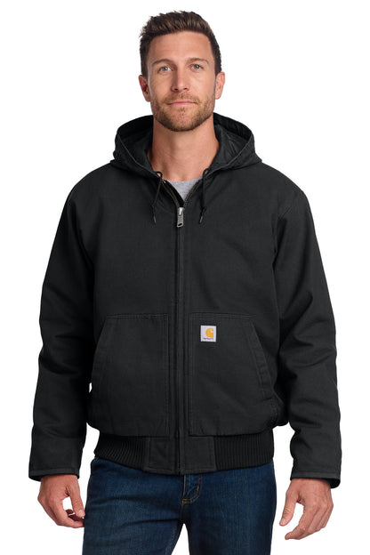 Front View of Black Carhartt Tall Washed Duck Active Jac. CTT104050 plain