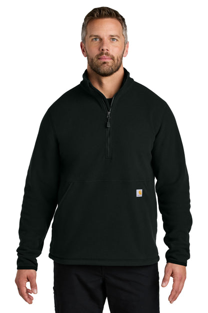 Front View of Black Carhartt Textured 1/2-Zip Fleece Jacket CT106417 plain