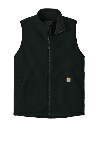 Front View of Black Carhartt Textured Fleece Vest CT106418 plain