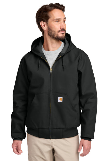 Front View of Black Carhartt Thermal-Lined Duck Active Jac. CT106678 plain