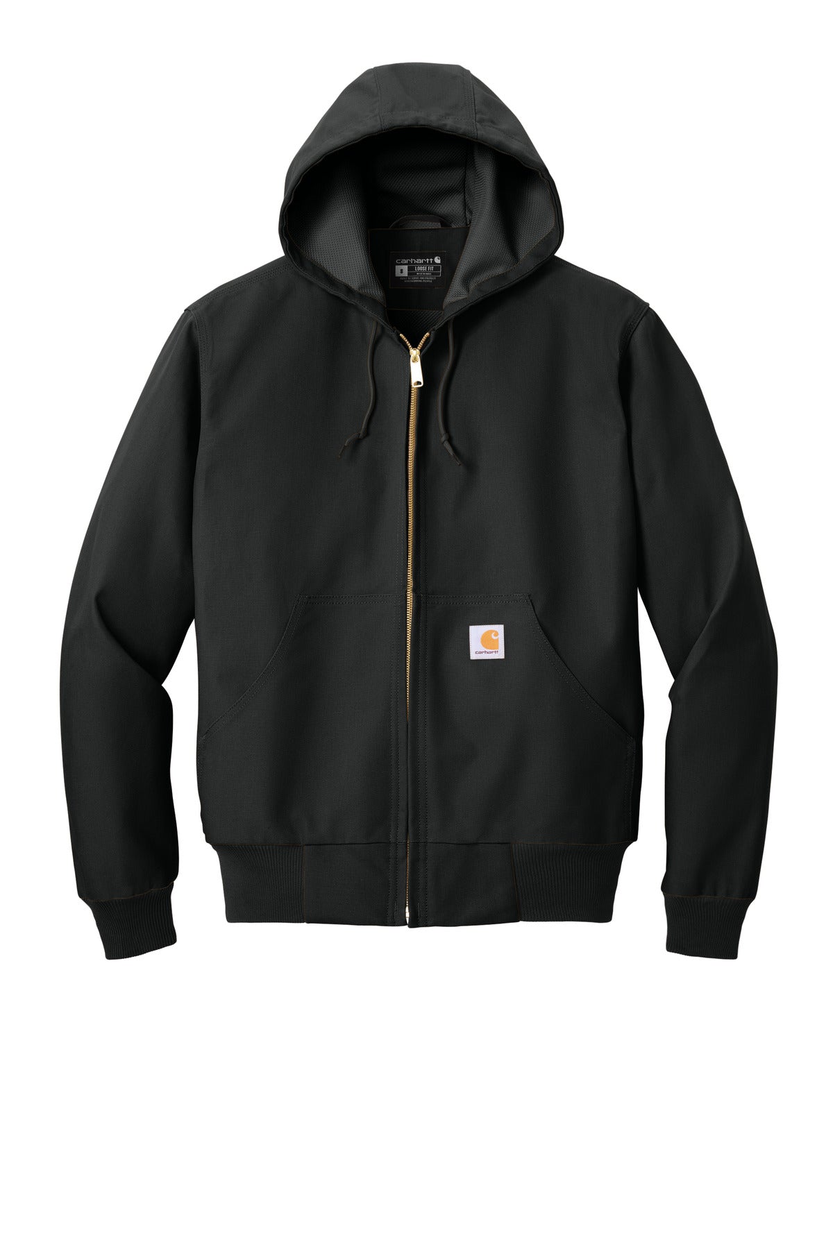 Front View of Black Carhartt Thermal-Lined Duck Active Jac. CT106678 plain