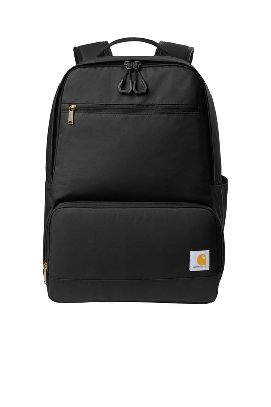 Front View of Black Carhartt Two-Compartment Cooler Backpack CTB0000607 plain