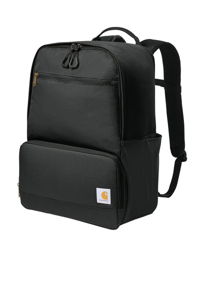 Front View of Black Carhartt Two-Compartment Cooler Backpack CTB0000607 plain