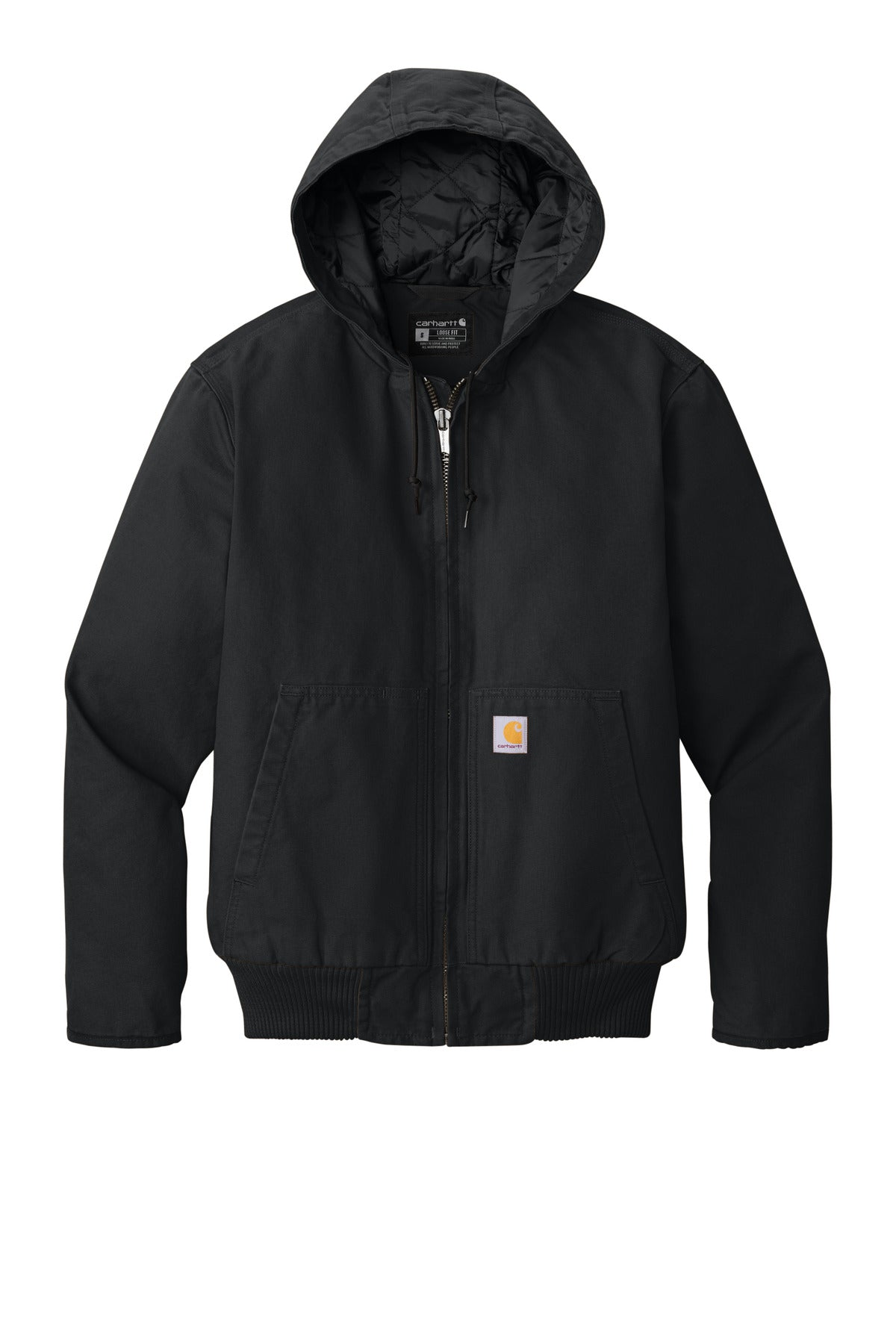 Front View of Black Carhartt Washed Duck Active Jac. CT104050 plain