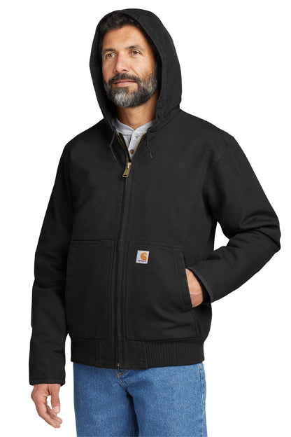Front View of Black Carhartt Washed Duck Active Jac. CT104050 plain