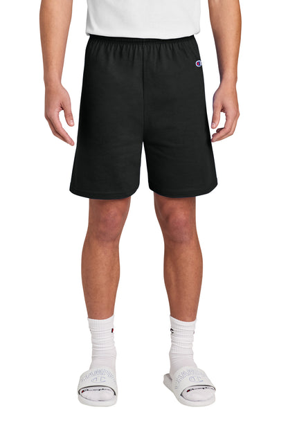 Front View of Black Champion Cotton Gym Short 8187 plain
