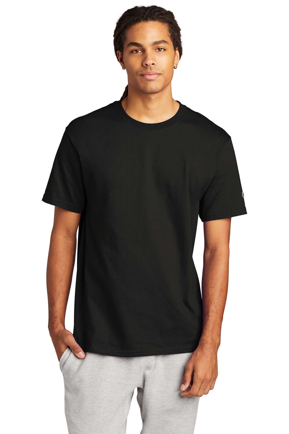 Front View of Black Champion Heritage 6-Oz. Jersey Tee T425 plain