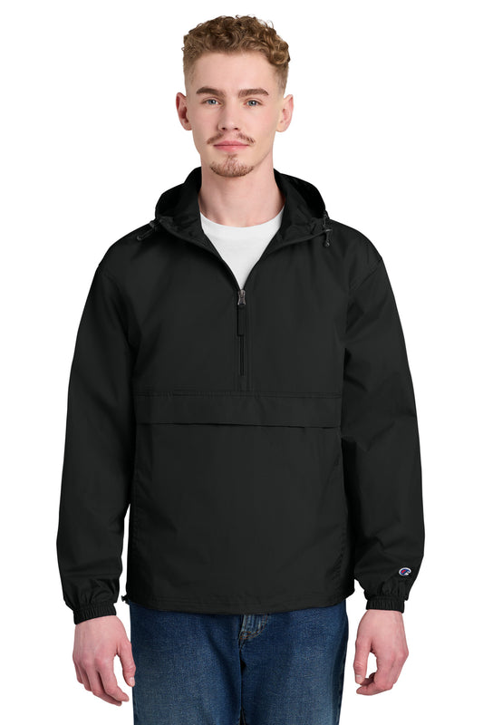 Front View of Black Champion Packable Anorak Jacket CO200 plain