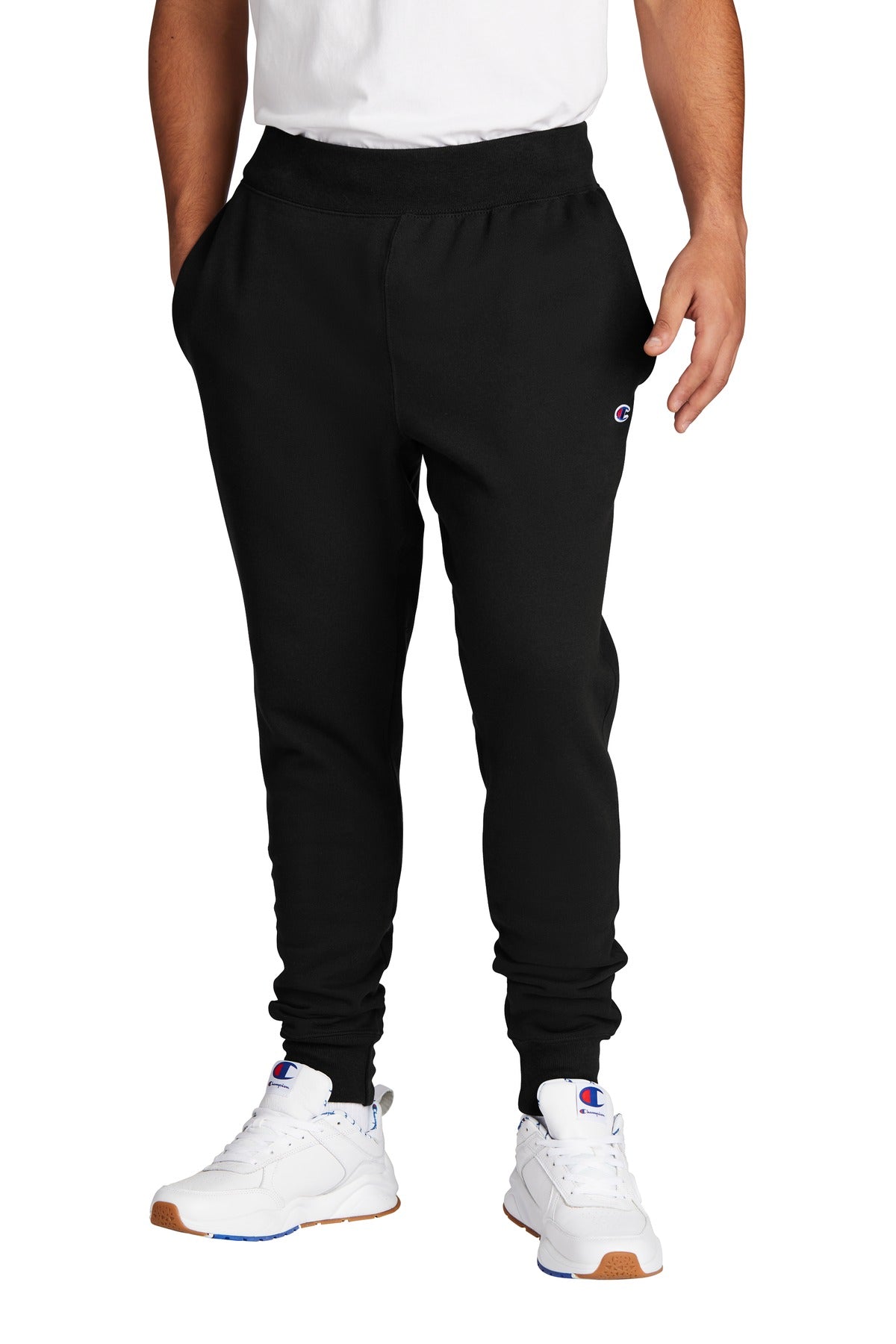 Front View of Black Champion Reverse Weave Jogger RW25 plain