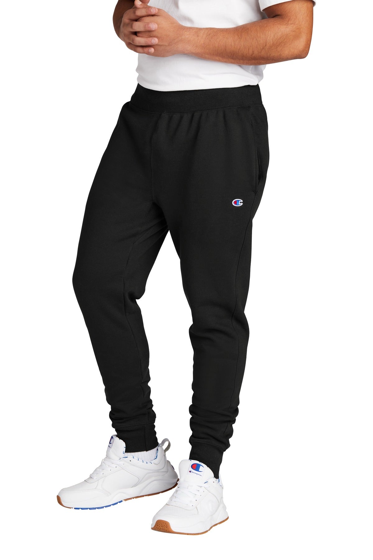 Front View of Black Champion Reverse Weave Jogger RW25 plain