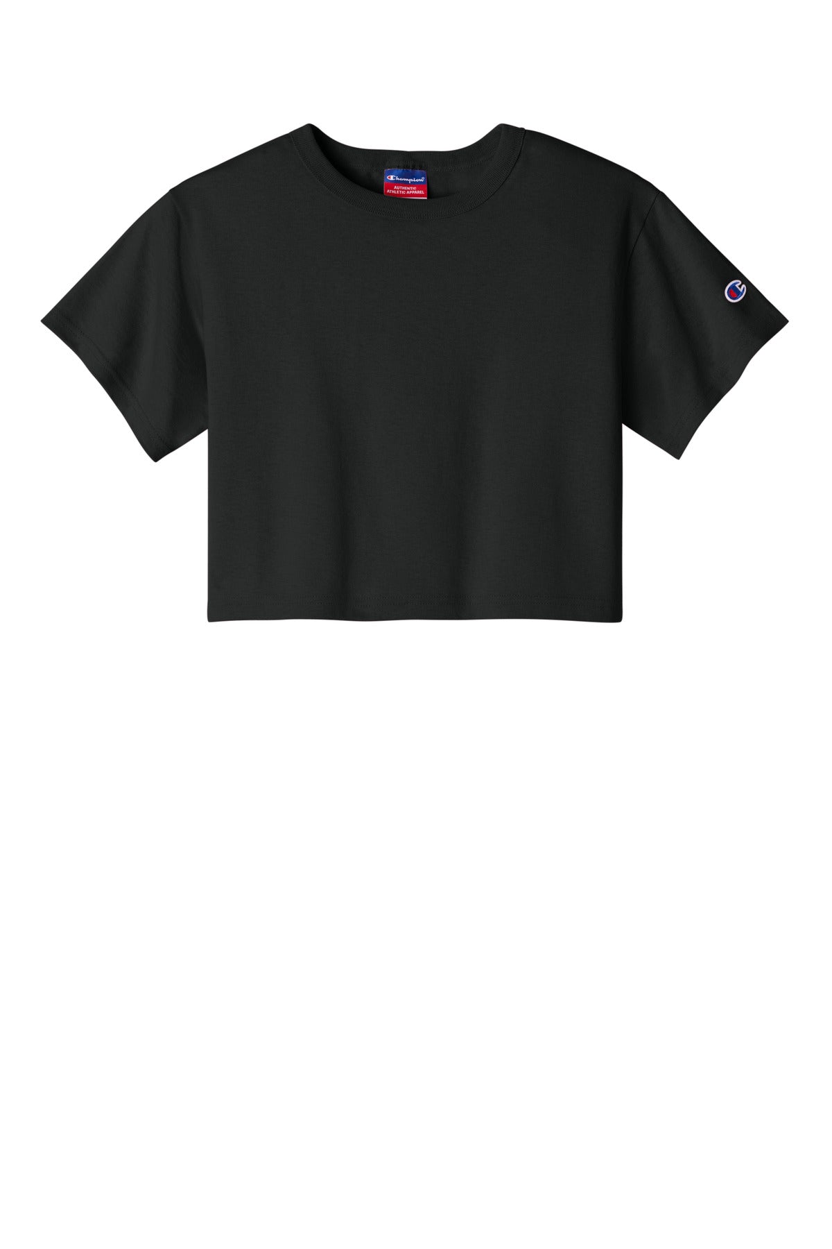 Front View of Black Champion Women's Cropped Heritage Tee T453W plain