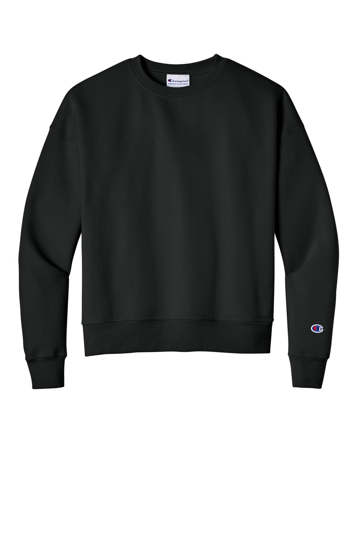 Front View of Black Champion Women's Powerblend Crewneck Sweatshirt SL650 plain