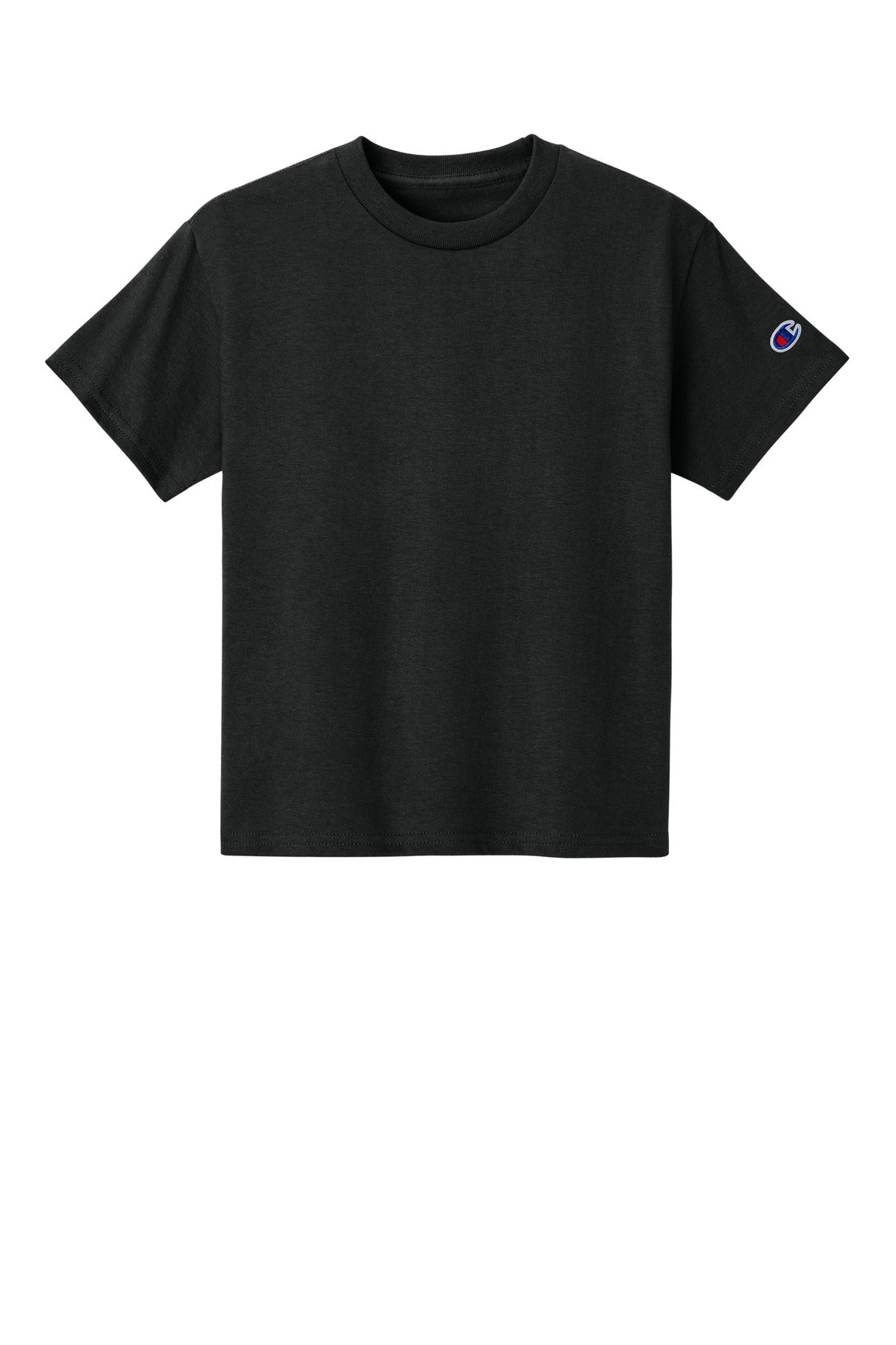 Front View of Black Champion Youth Jersey Short Sleeve Tee CH1081 plain