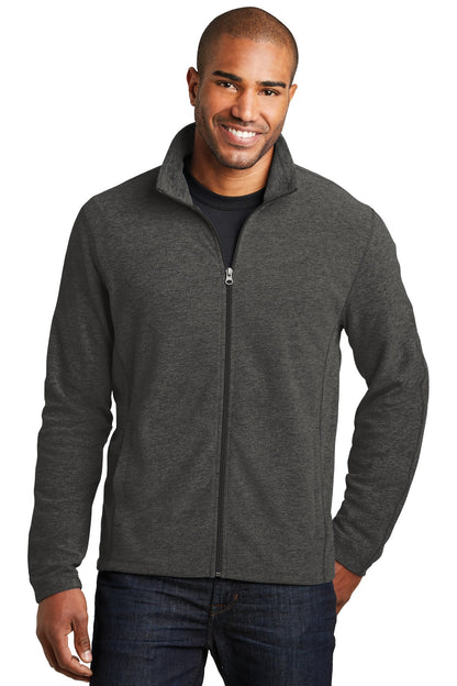 Front View of Black Char Hea Port Authority Heather Microfleece Full-Zip Jacket. F235 plain