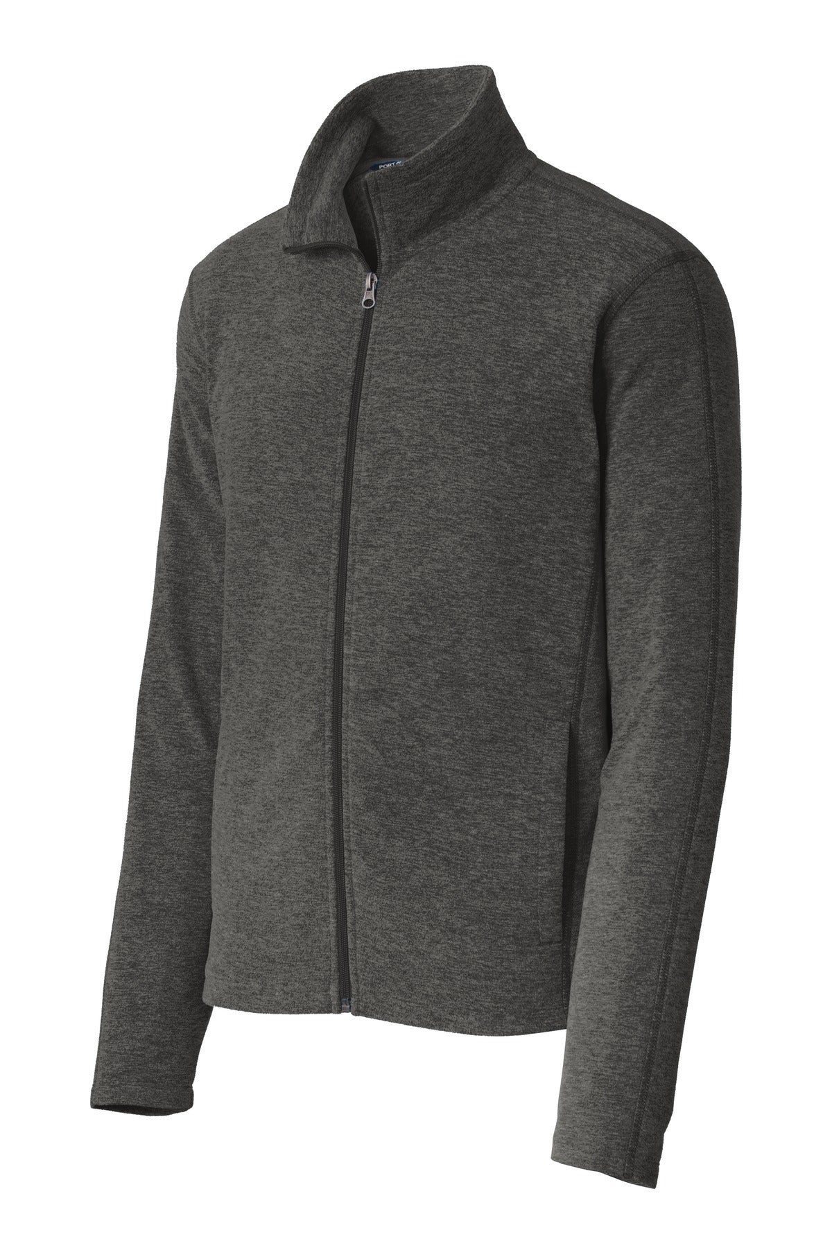 Front View of Black Char Hea Port Authority Heather Microfleece Full-Zip Jacket. F235 plain