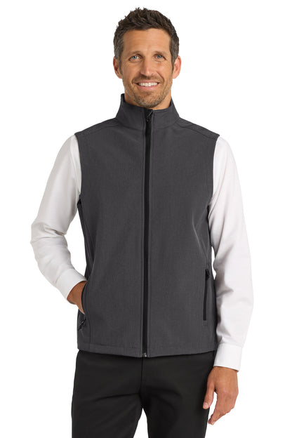 Front View of Black Char Hth Port Authority Core Soft Shell Vest. J325 plain