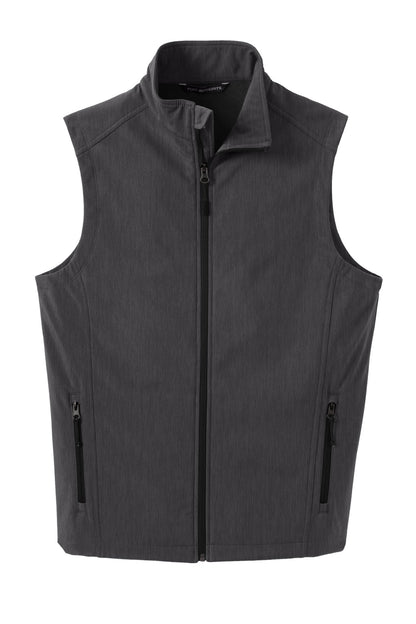 Front View of Black Char Hth Port Authority Core Soft Shell Vest. J325 plain