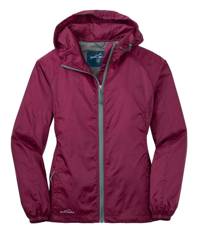 Front View of Black Cherry Eddie Bauer Women's Packable Wind Jacket. EB501 plain