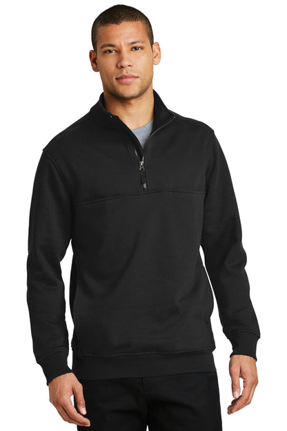Front View of Black CornerStone 1/2-Zip Job Shirt. CS626 plain