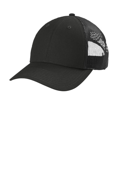 Front View of Black CornerStone Canvas Mesh Back Cap. CS811 plain