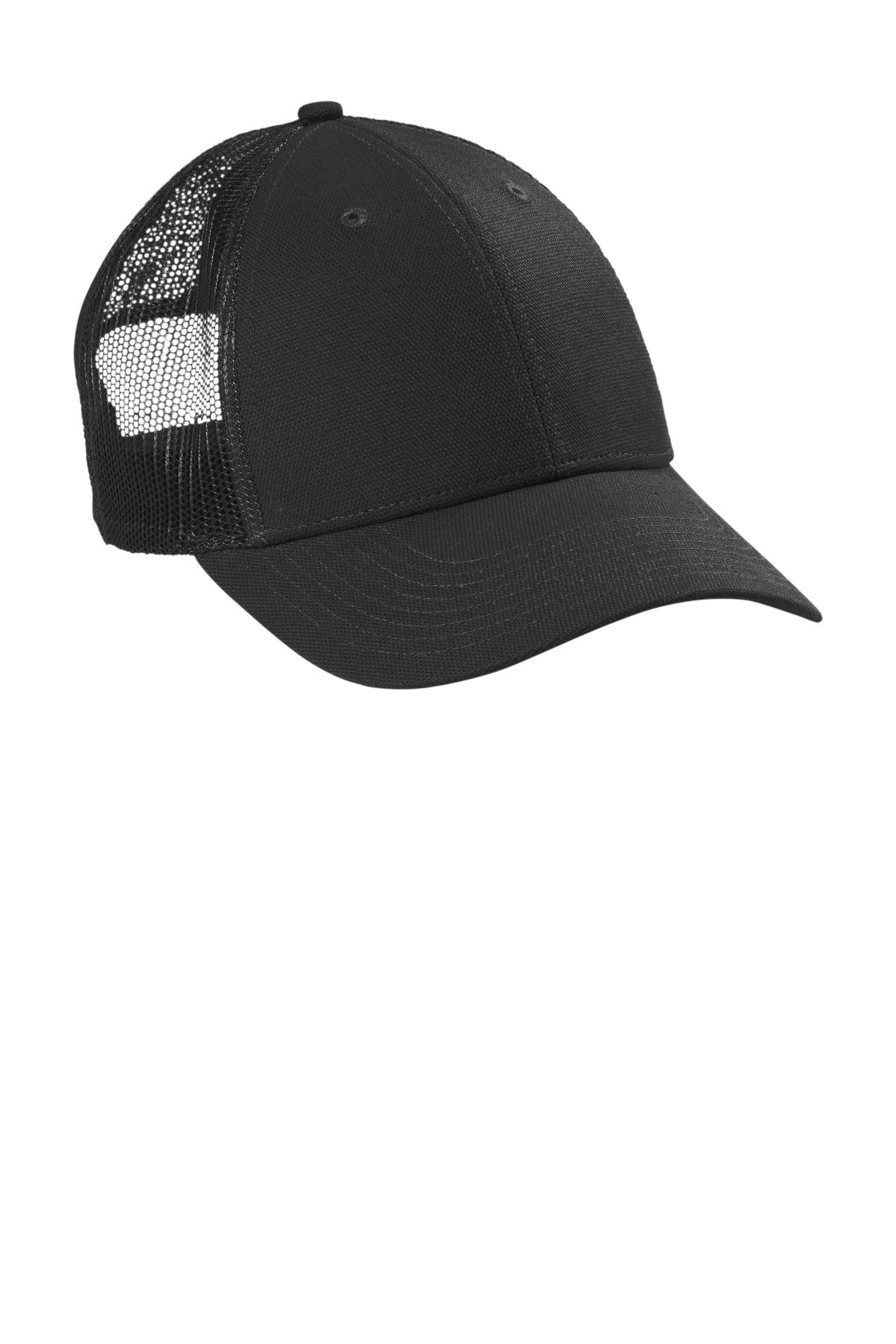 Front View of Black CornerStone Canvas Mesh Back Cap. CS811 plain