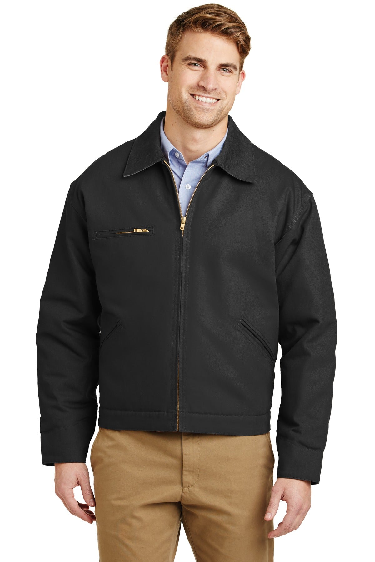 Front View of Black CornerStone - Duck Cloth Work Jacket. J763 plain