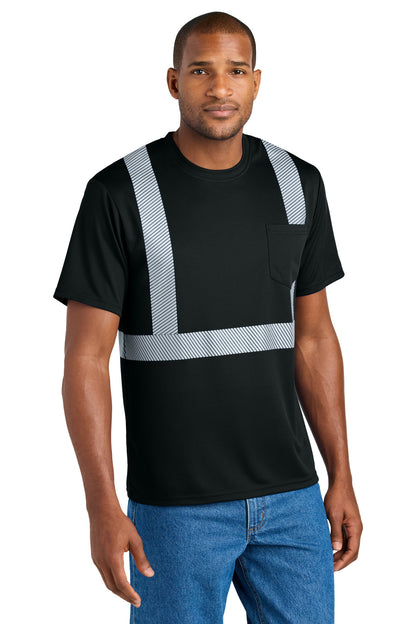 Front View of Black CornerStone Enhanced Visibility Segmented Tape Tee CS206 plain