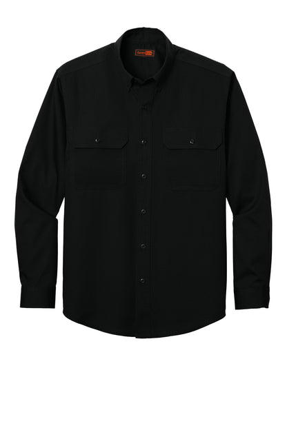 Front View of Black CornerStone Long Sleeve Select Ripstop Shirt CSW174 plain