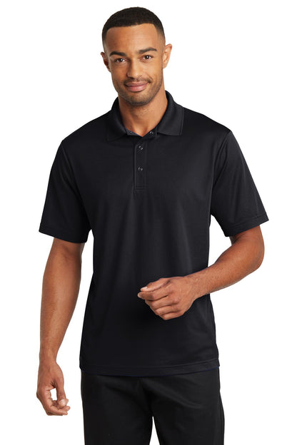 Front View of Black CornerStone Micropique Gripper Polo. CS421 plain