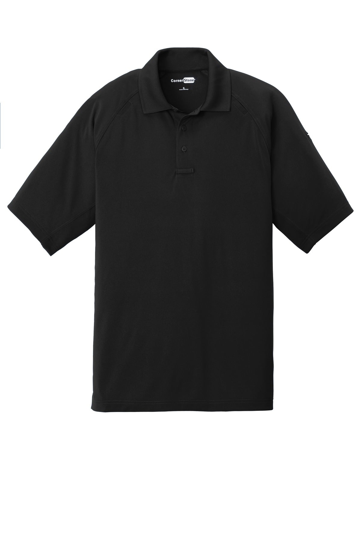 Front View of Black CornerStone Select Lightweight Snag-Proof Tactical Polo. CS420 plain