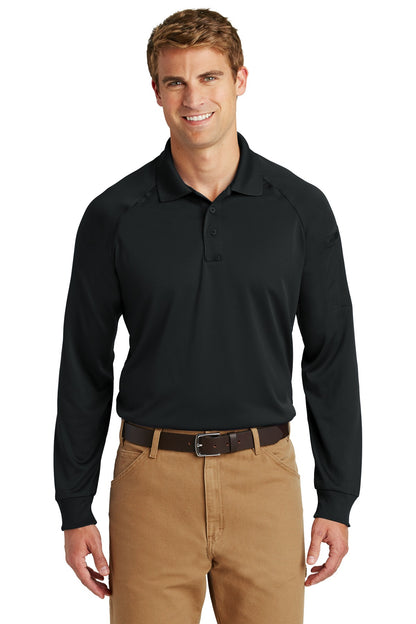 Front View of Black CornerStone - Select Long Sleeve Snag-Proof Tactical Polo. CS410LS plain