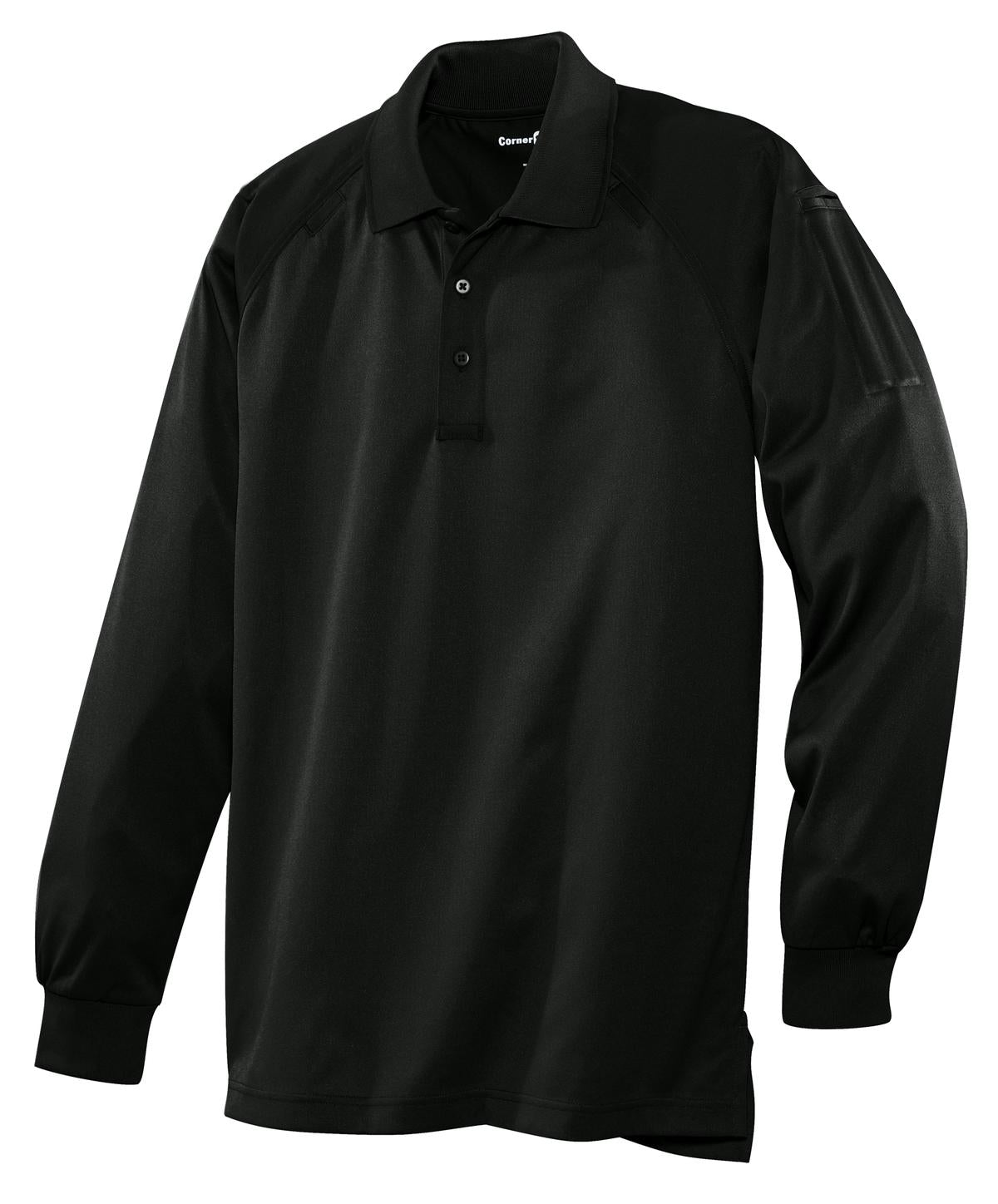 Front View of Black CornerStone - Select Long Sleeve Snag-Proof Tactical Polo. CS410LS plain