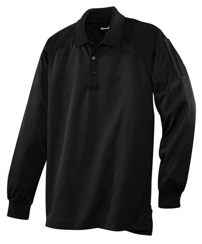 Front View of Black CornerStone - Select Long Sleeve Snag-Proof Tactical Polo. CS410LS plain