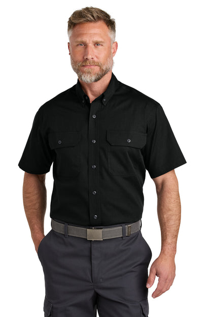 Front View of Black CornerStone Short Sleeve Select Ripstop Shirt CSW175 plain