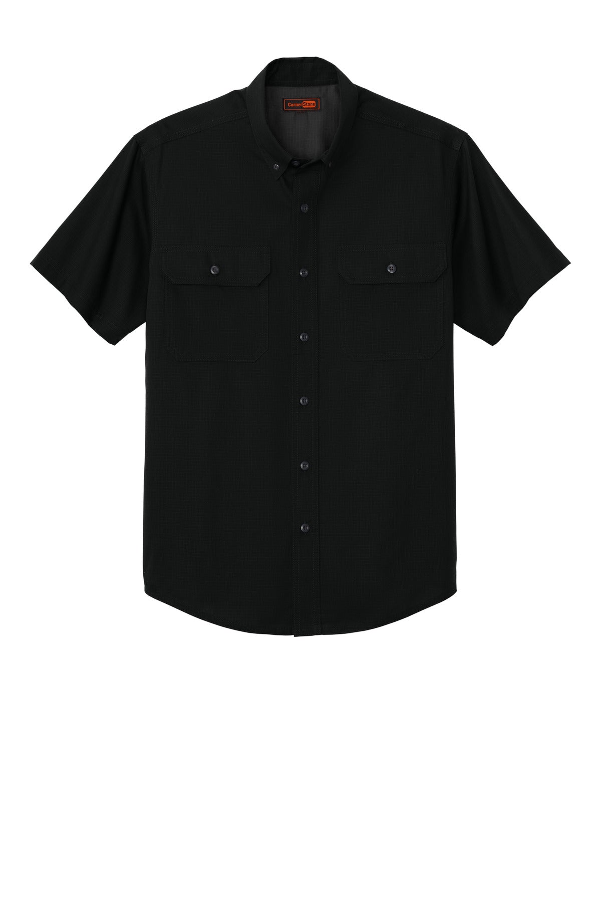 Front View of Black CornerStone Short Sleeve Select Ripstop Shirt CSW175 plain