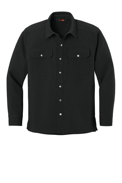 Front View of Black CornerStone Soft Shell Shirt Jacket CSJ73 plain