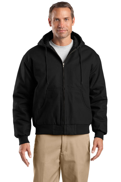 Front View of Black CornerStone Tall Duck Cloth Hooded Work Jacket. TLJ763H plain