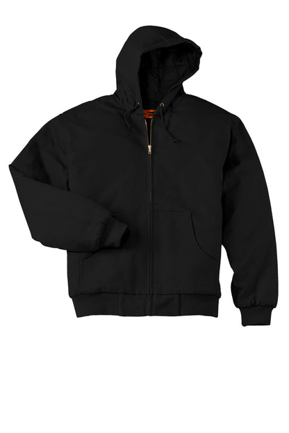 Front View of Black CornerStone Tall Duck Cloth Hooded Work Jacket. TLJ763H plain