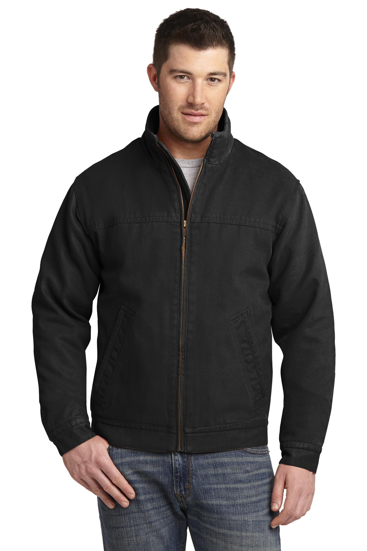 Front View of Black CornerStone Washed Duck Cloth Flannel-Lined Work Jacket. CSJ40 plain