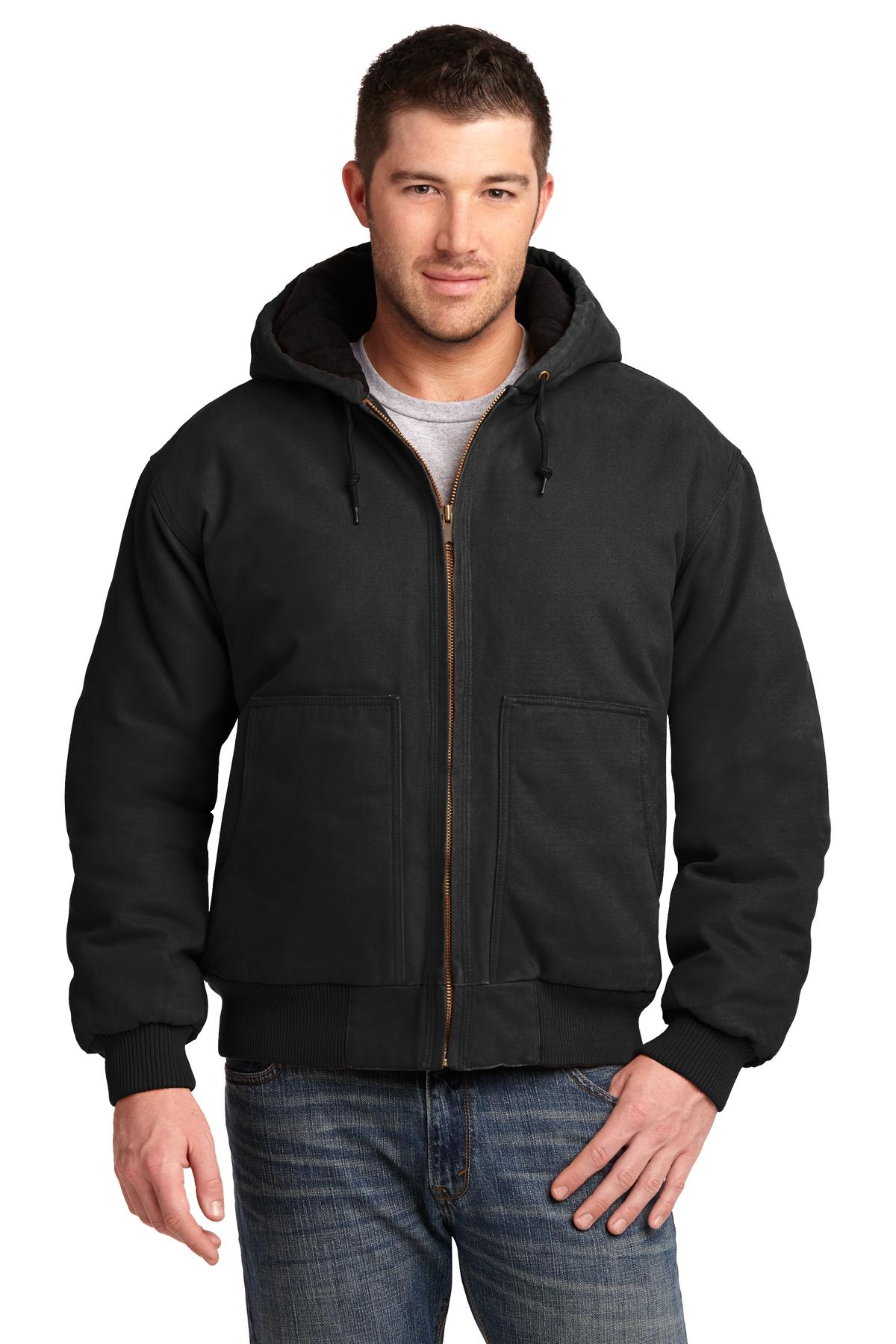 Front View of Black CornerStone Washed Duck Cloth Insulated Hooded Work Jacket. CSJ41 plain