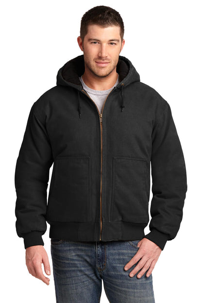 Front View of Black CornerStone Washed Duck Cloth Insulated Hooded Work Jacket. CSJ41 plain