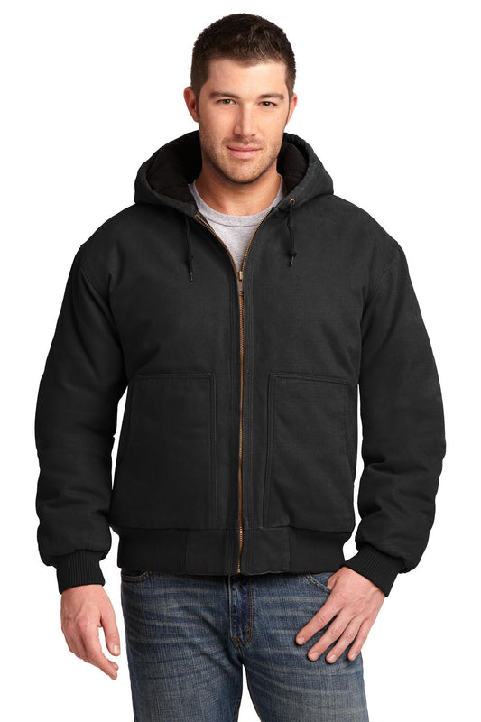 Front View of Black CornerStone Washed Duck Cloth Insulated Hooded Work Jacket. CSJ41 plain