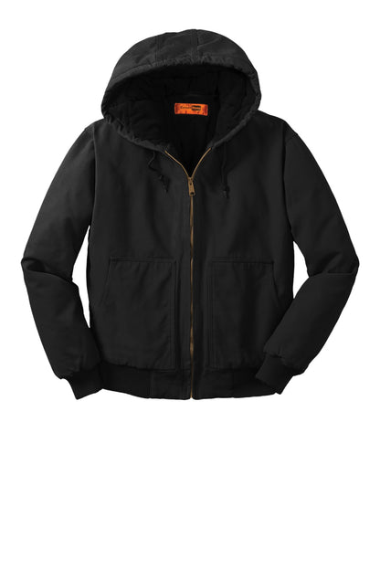 Front View of Black CornerStone Washed Duck Cloth Insulated Hooded Work Jacket. CSJ41 plain