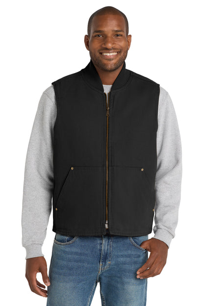 Front View of Black CornerStone Washed Duck Cloth Vest. CSV40 plain