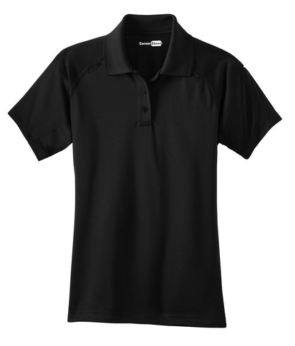 Front View of Black CornerStone Women's Select Snag-Proof Tactical Polo. CS411 plain
