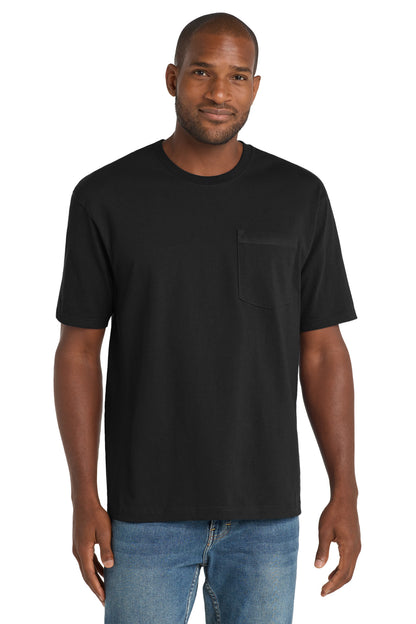 Front View of Black CornerStone Workwear Pocket Tee CS430 plain