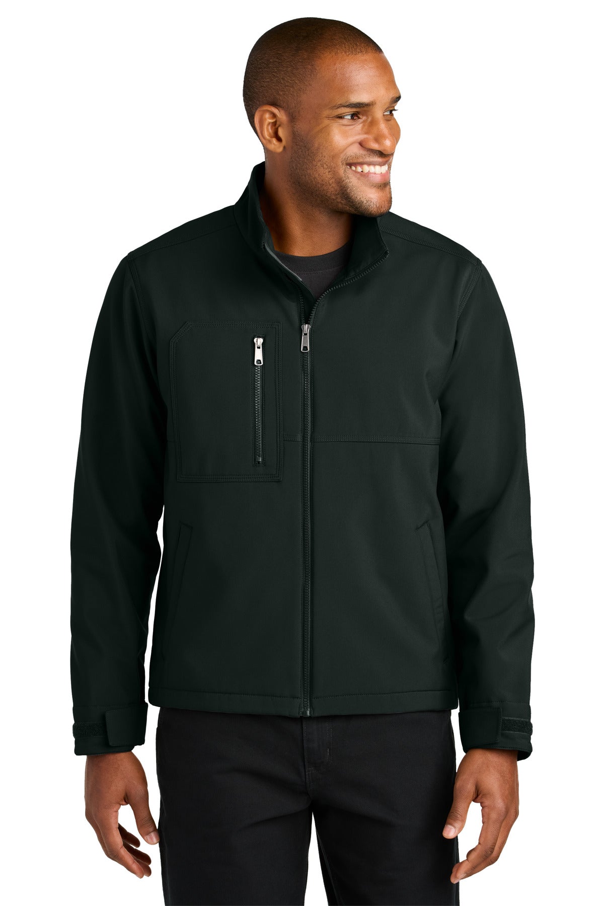 Front View of Black CornerStone Workwear Soft Shell CSJ70 plain