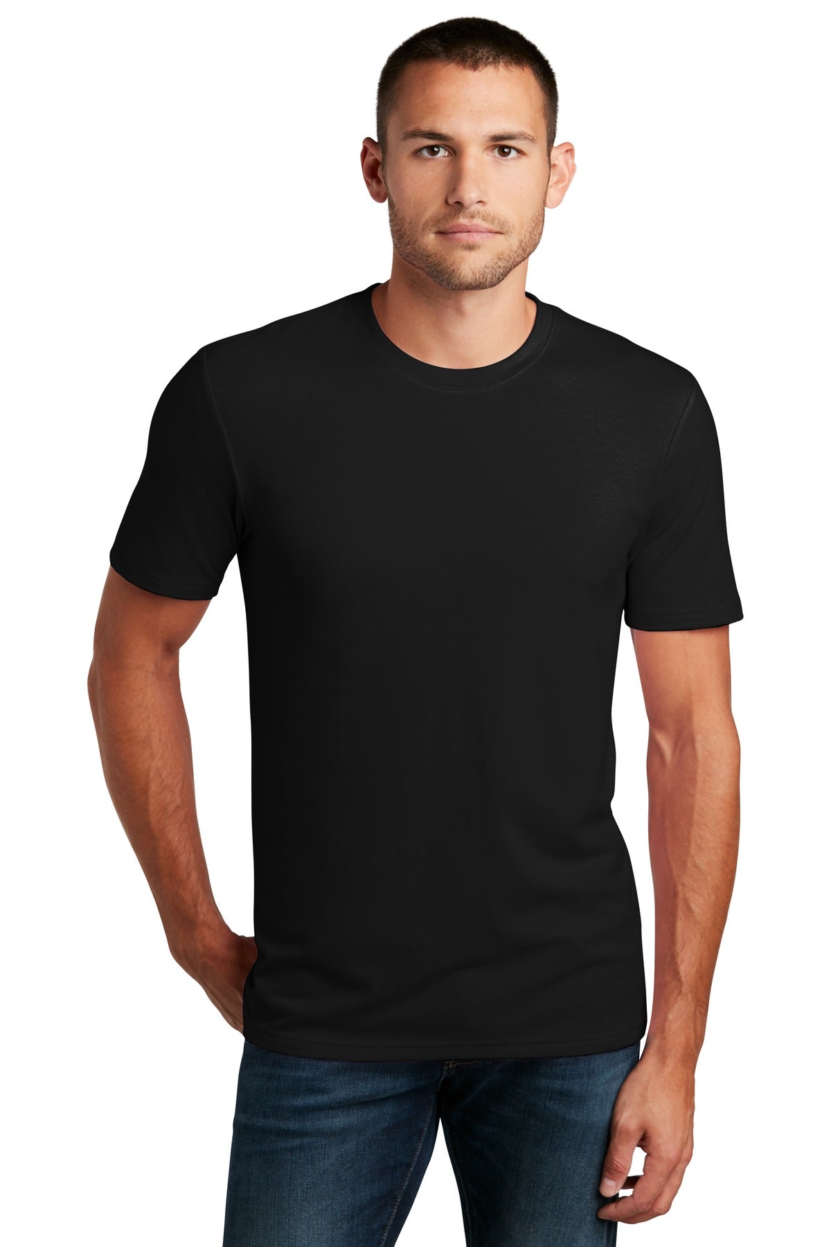 Front View of Black District Flex Tee DT7500 plain