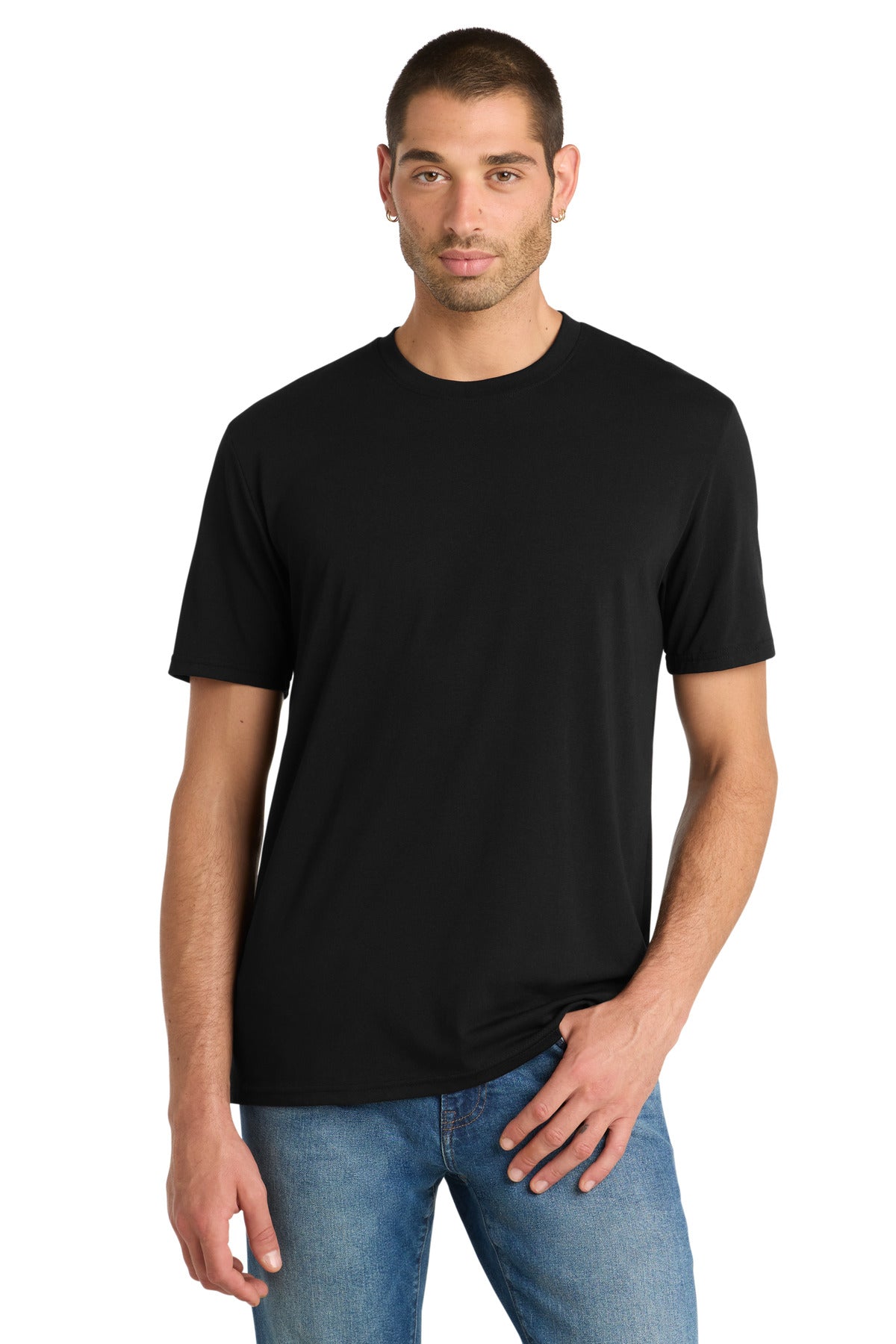 Front View of Black District Flex Tee DT7500 plain